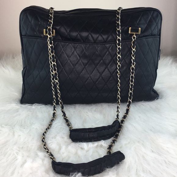 black leather quilted handbag